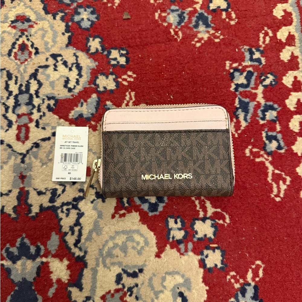 Michael Kors Pink and Brown Compact Wallet